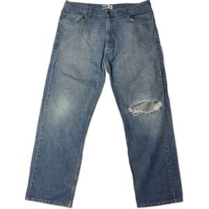 Levi Strauss Signature Jeans 38x34 Distressed Blue Denim‎ Loose Fit Straight Leg